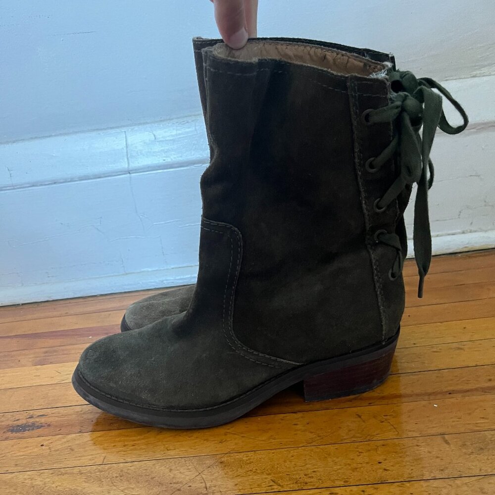 Nine West ‘Krasher’ Back-Laced Boot Green Genuine Leather Suede - Womens Size 7M